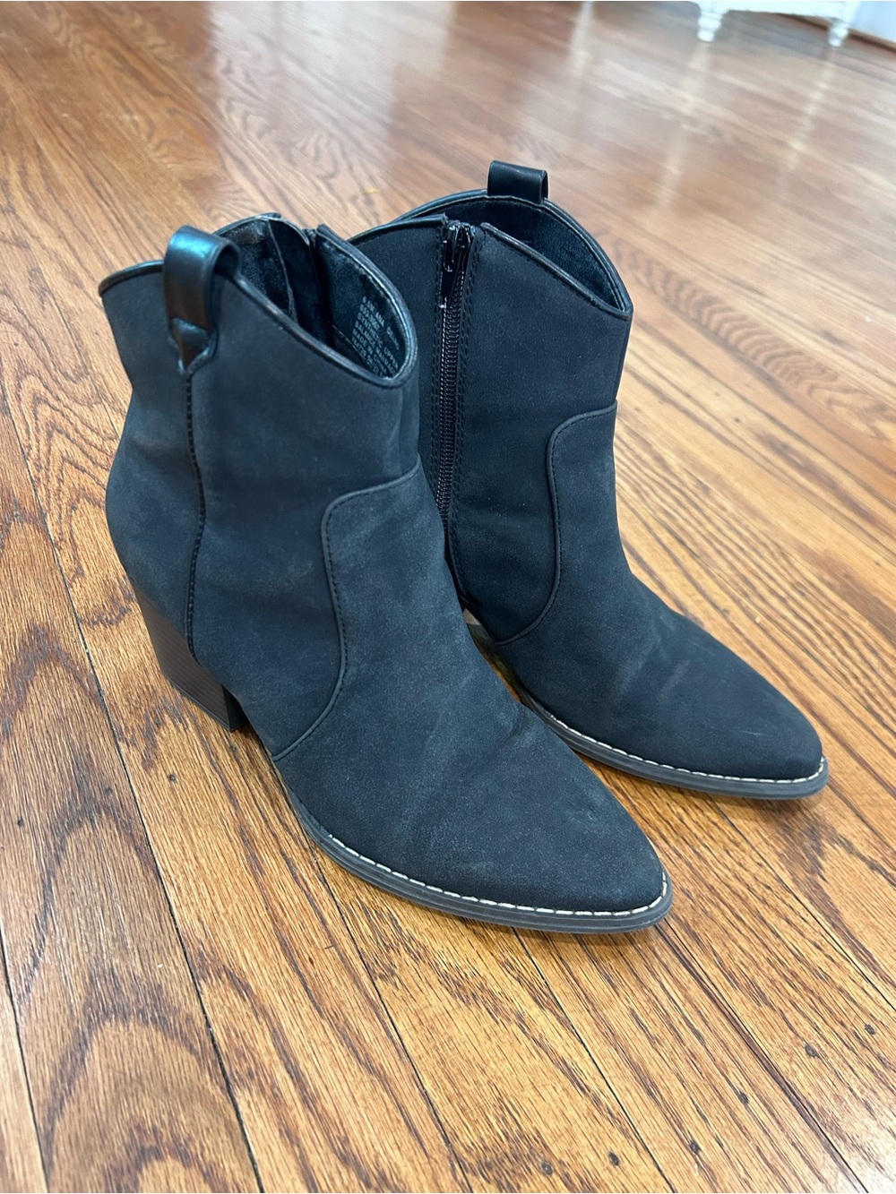 Women's Black Suede Ankle Booties with Block Heel